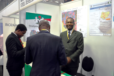 Nigeria is hoping to use the Indaba to gain interest in its emerging mining sector. Isaac Okorie, assistant director of the Nigerian Geological Survey Agency, mans the country’s booth.