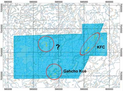 Kennady Diamonds performed a gradiometric survey, which revealed a number of  diamondiferous kimberlites in this region of the Northwest Territories.