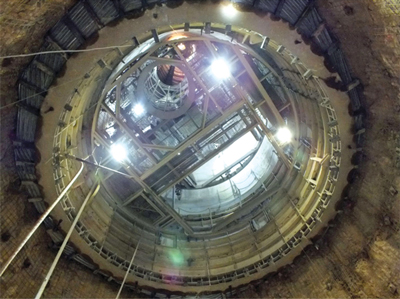Looking upward toward shaft infrastructure in place at Nevada Copper's Pumpkin Hollow project.