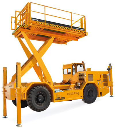 Putzmeister’s new MINELIFT 4 scissor lift platform has a lifting height of 4 m (13 ft) and 4-metric ton capacity, providing a mobile and secure working platform for load and personnel lifting.